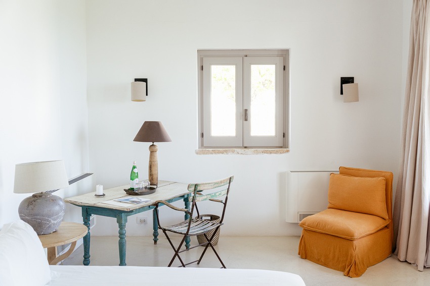 Masseria Petrarolo bedroom with neutral decor