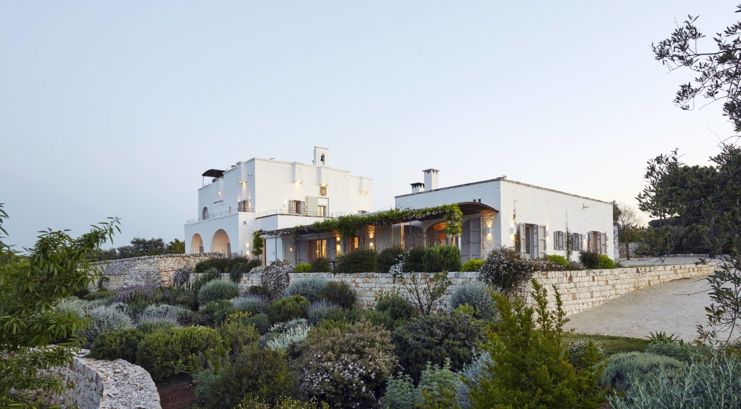 Masseria Petrarolo and its Mediterranean gardens in the evening light